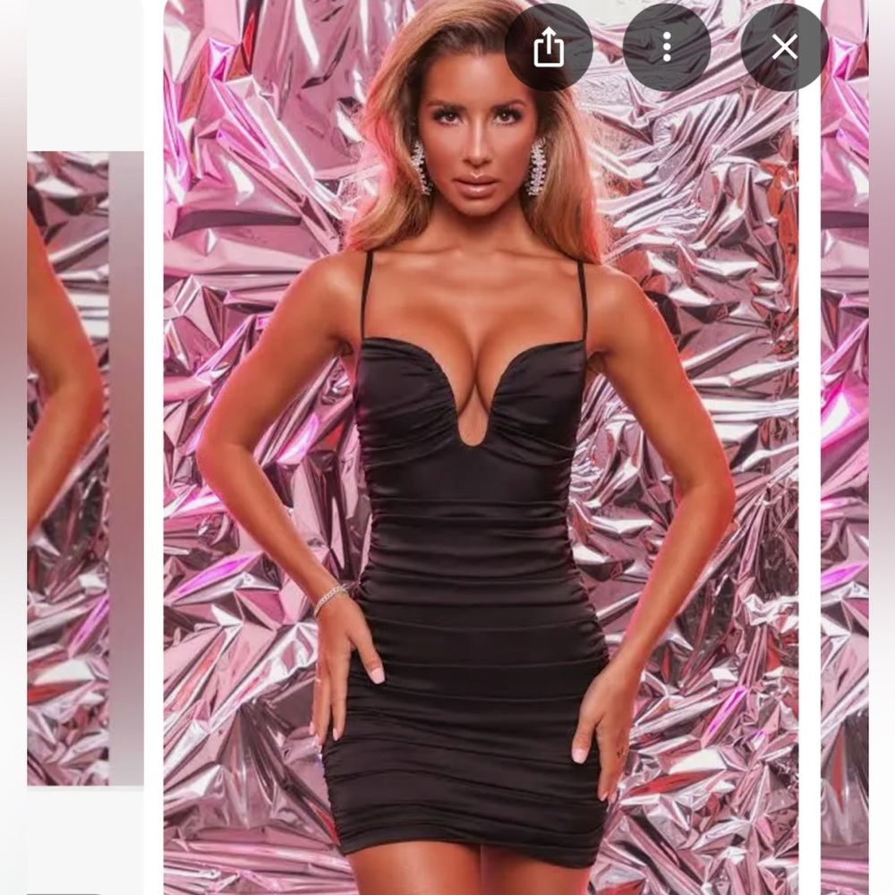 Oh Polly plunge ruched satin mini dress